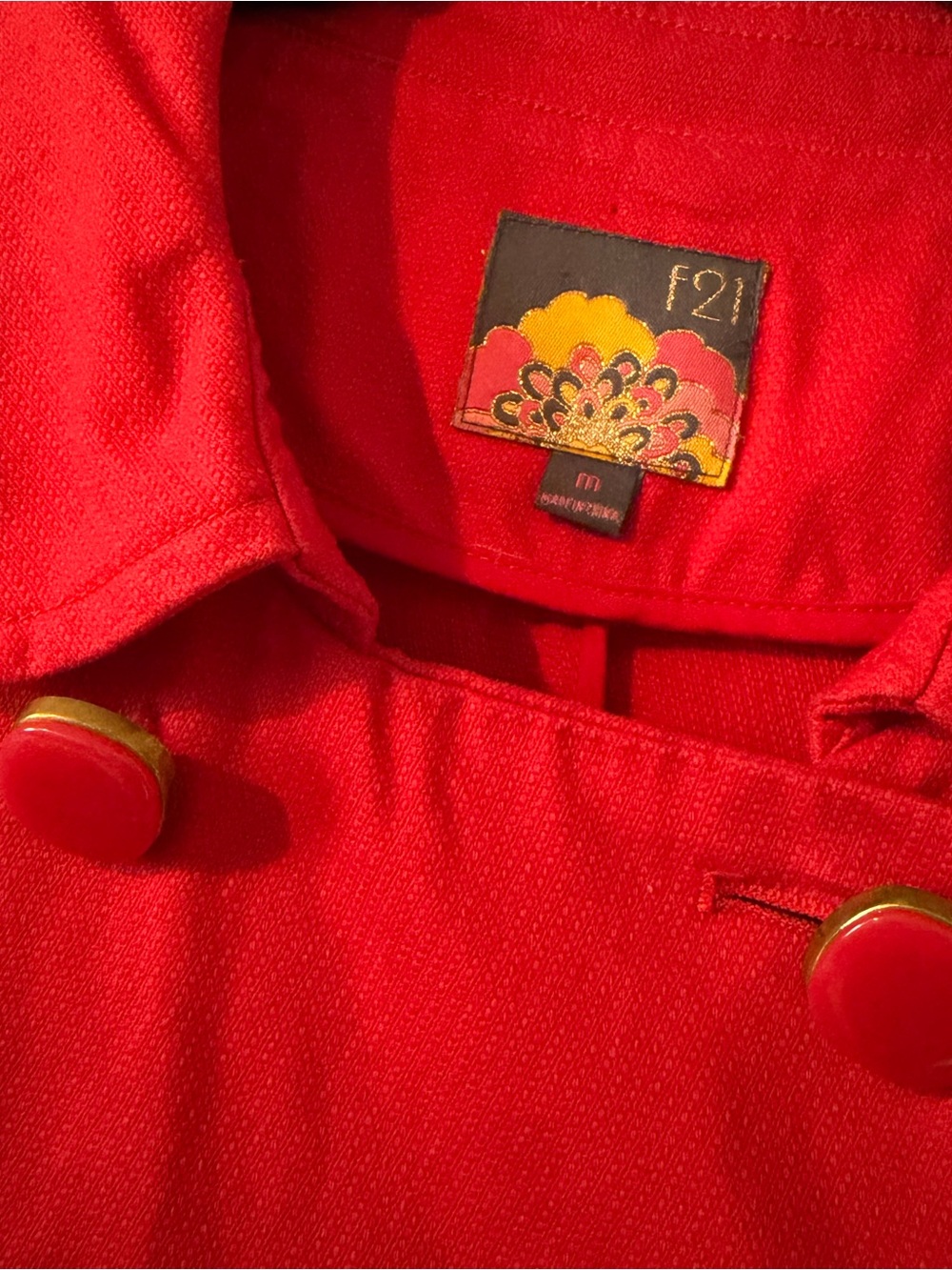 Forever 21 Red Double-Breasted Mod Denim Coat - Picture 2 of 4